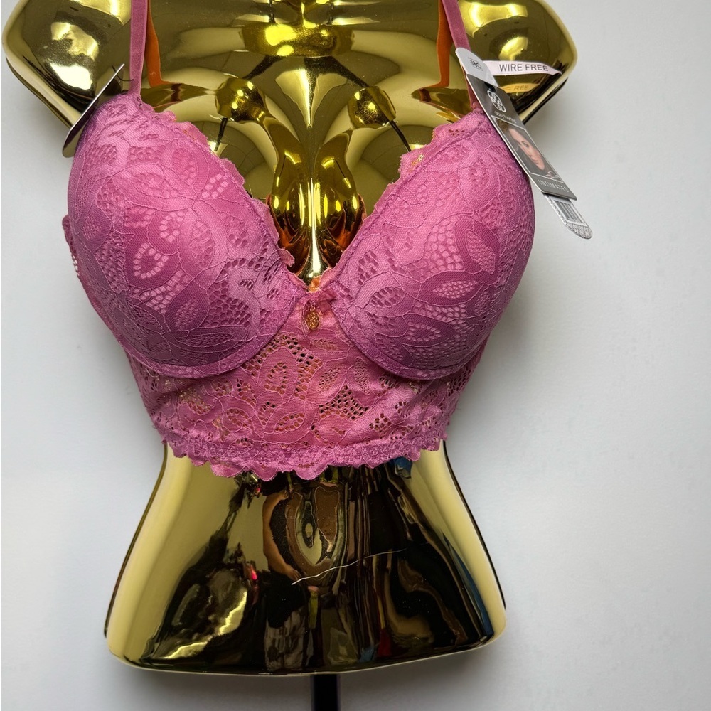 Daisy Fuentes 38C Lace Longline Bra NWT Wire Free Pink